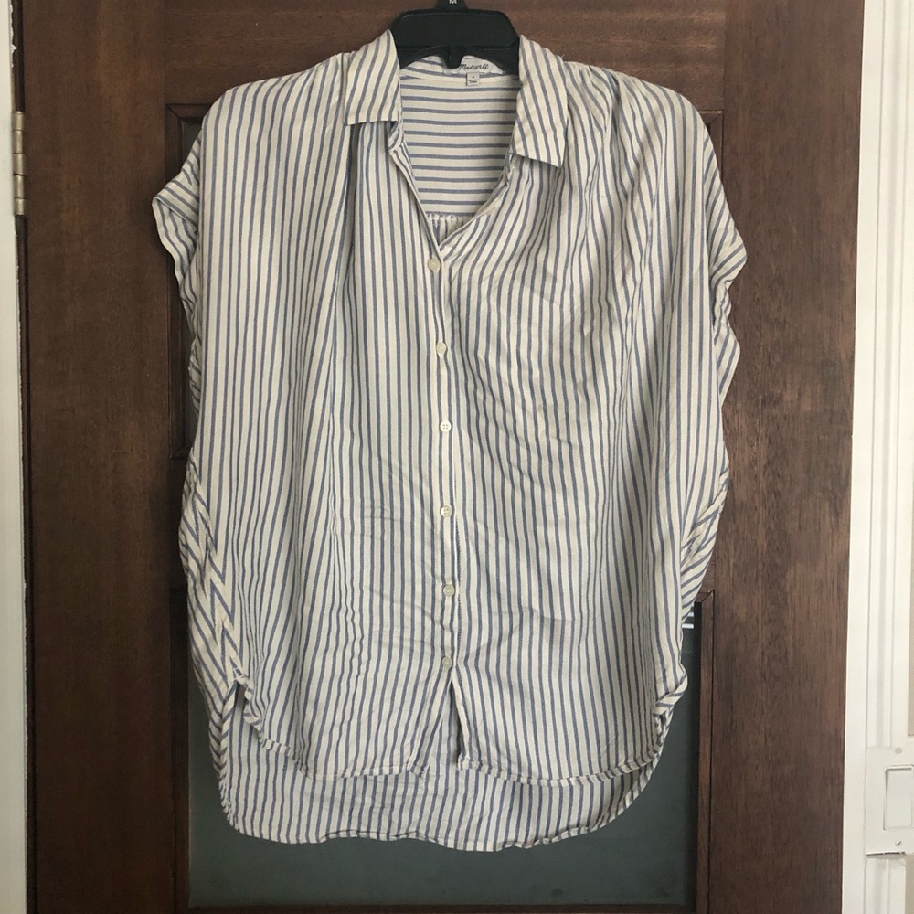 Madewell Striped Button-Up Blouse in White and Blue